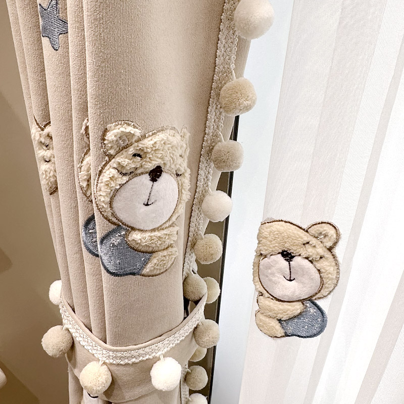 儿童房窗帘男孩奶油风卧室房间飘窗雪尼尔遮光定制窗帘卡通毛熊