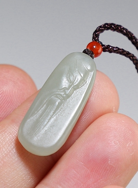 【武财神】新疆和田玉籽料关公挂件 天然青白玉吊坠 楼叔孤品