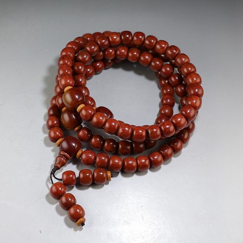 [精品]天然河磨玉红沁料老型珠108颗佛珠 卡10念珠不还价楼叔孤品