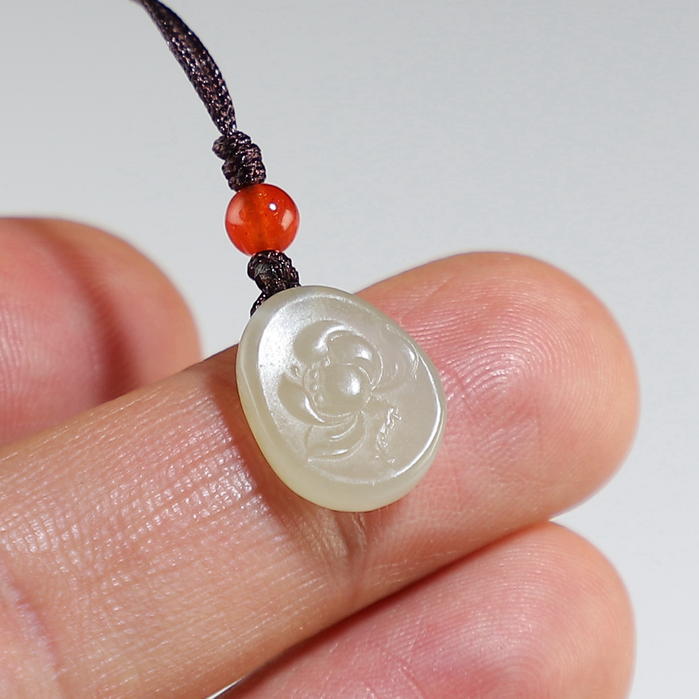 【手机吊坠】和田玉籽料荷花小挂件 新疆青白玉精雕莲花 楼叔孤品