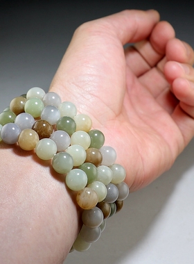 [福利款]和田玉圆珠手串 10mm黄金尺寸多彩手链 楼叔孤品