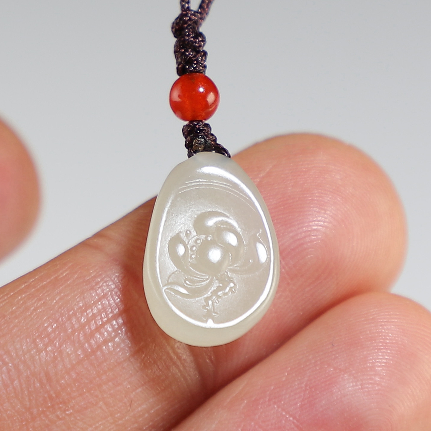 【手机吊坠】和田玉籽料荷花小挂件 新疆青白玉精雕莲花 楼叔孤品