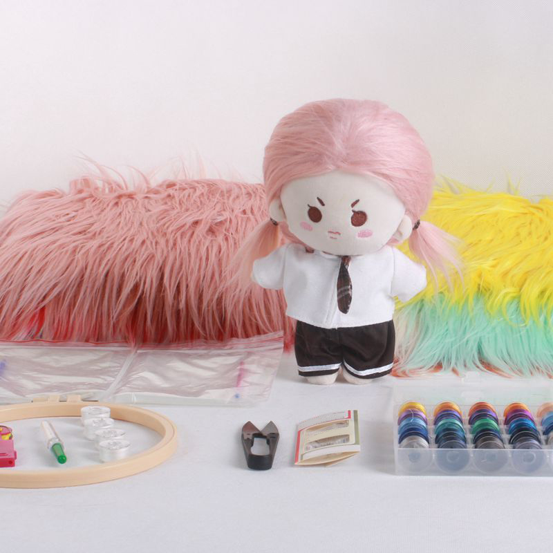 炸毛玩偶长发手工玩偶diy可爱人物公仔刺绣无属性棉花娃娃材料包