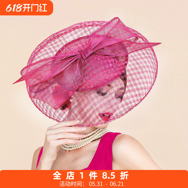 EE 欧美时尚麻纱小礼帽 菲律宾进口亚麻帽子女 英式优雅正装女帽