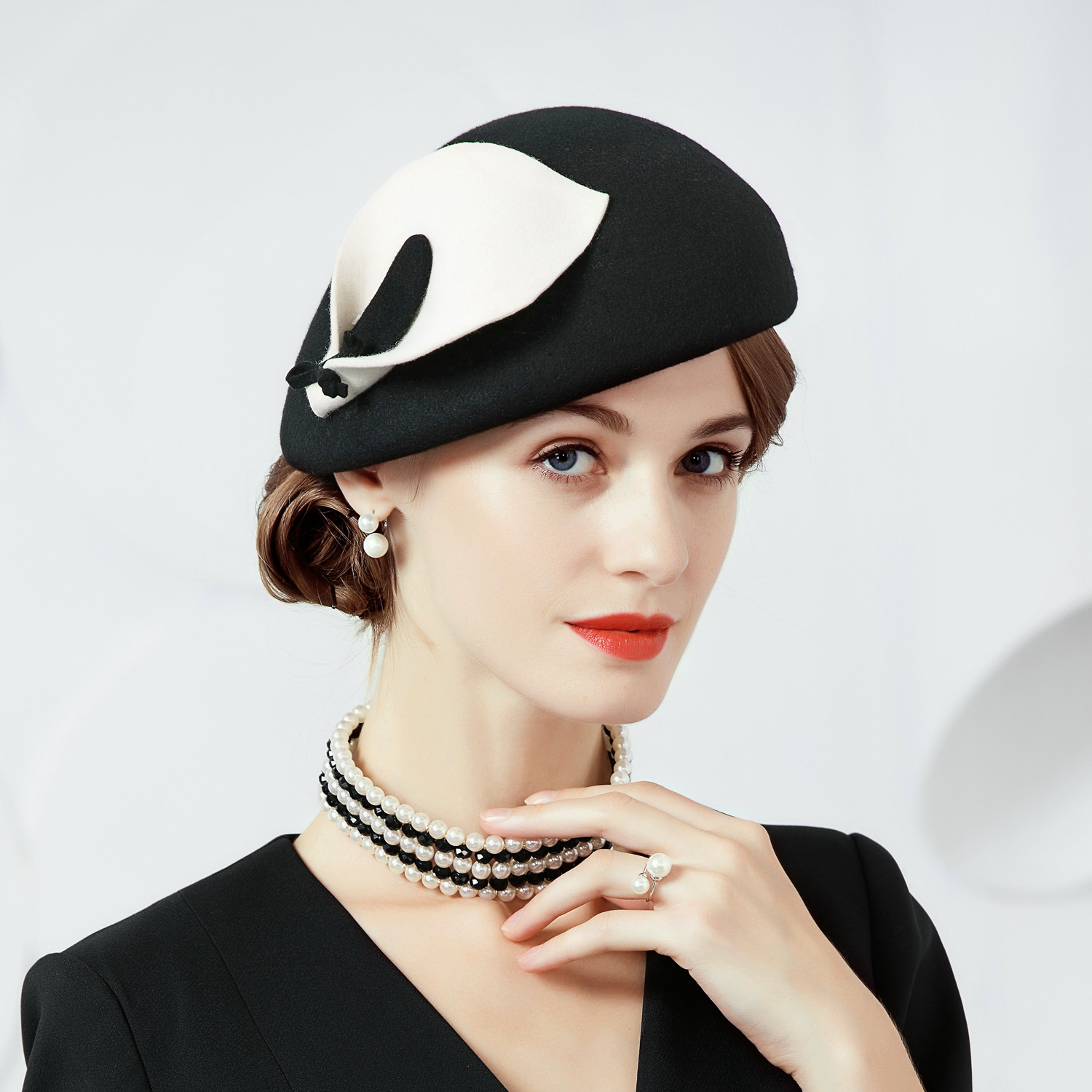 EE 秋冬时尚英伦小礼帽 休闲百搭欧美潮羊毛呢帽 优雅贝雷女帽子