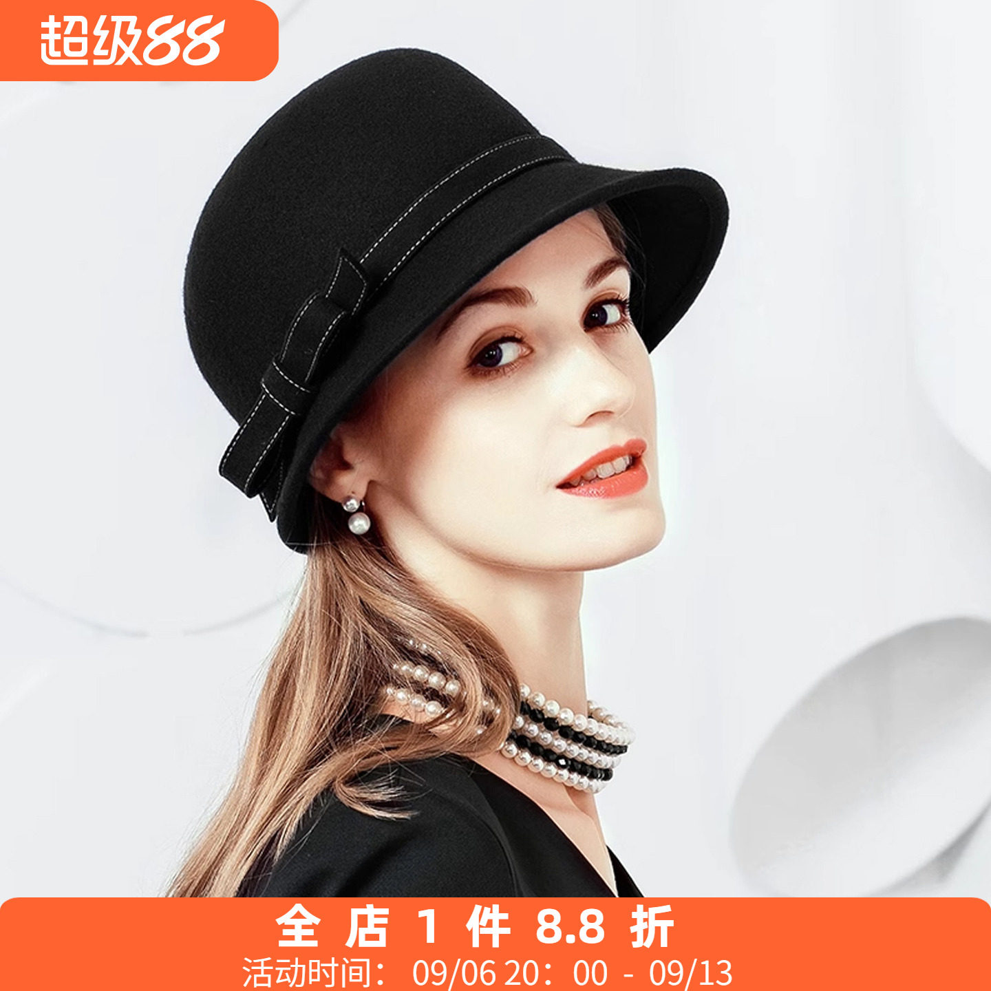 帽子女秋冬英伦羊毛小礼帽优雅时尚毡帽蝴蝶结呢子帽休闲百搭女帽