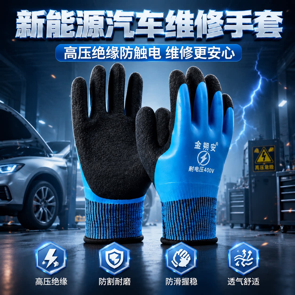 新能源汽车维修专用绝缘手套400V防触电电工耐磨防滑电工专用低压