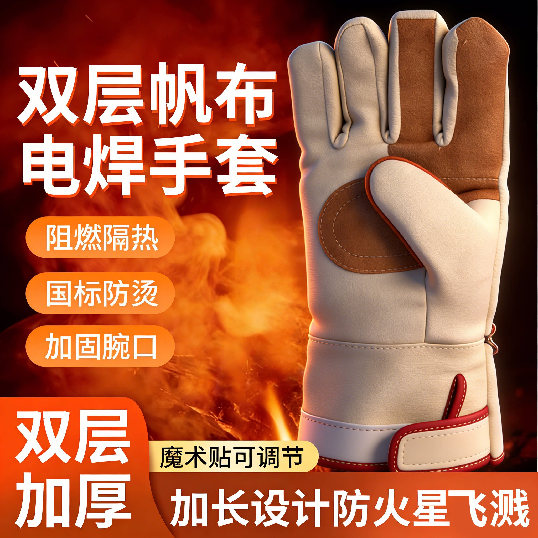 电焊手套帆布焊工专用耐高温防烫加长耐用防火线隔热耐磨双层帆布