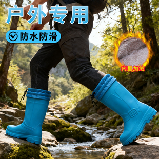 户外雨鞋 保暖加绒登山徒步雨靴EVA泡沫超轻加棉 防水防滑耐磨冬季