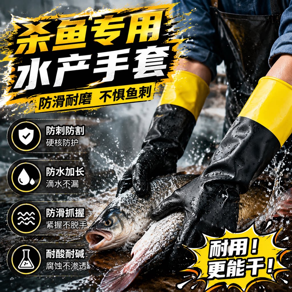 杀鱼专用手套防刺防扎防水防滑海鲜水产赶海防护加长加厚劳保手套