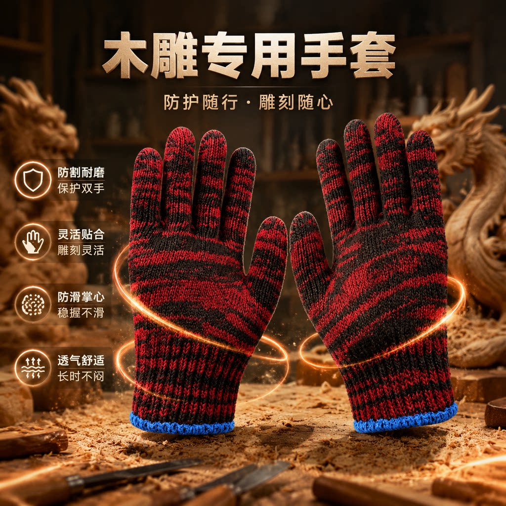 木雕专用手套木作雕刻干活专用防割耐磨透气舒适劳保纯棉花纱手套