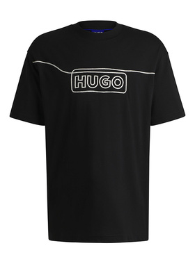 HUGO BOSS雨果博斯男款圆领短袖T恤衫黑色休闲宽松春夏新款简约