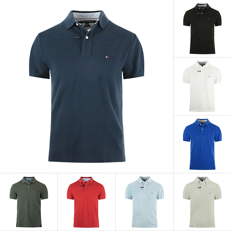 美國直郵Tommy Hilfiger/湯米男標準版純棉純色短袖POLO衫休閑t恤