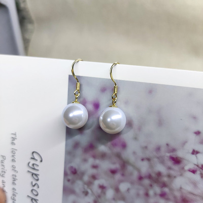 简约百搭 14K包金保色冷白光施家澳白色珍珠耳环耳钩耳坠耳钉 女