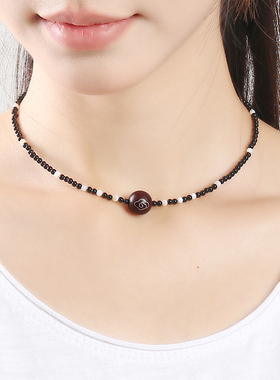 逸水红颜玛瑙檀木男女项链锁骨链