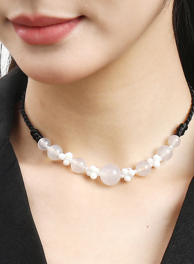 逸水戏颜玛瑙女挡疤痕项链锁骨链