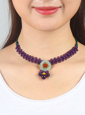 民族风紫水晶锁骨链短款甲状腺术后遮挡颈部疤痕项链脖子秋冬饰品