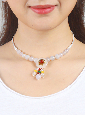 民族风玛瑙锁骨链甲状腺术后遮挡疤痕项链挡脖子颈纹饰品百搭复古