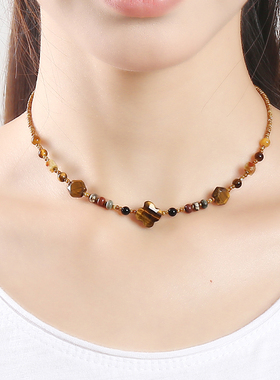 逸水红颜虎眼石女百搭项链颈链