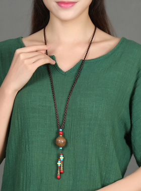 棉麻衣服女长款夏天文艺风项链