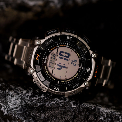 新款卡西欧Protrek户外登山表日出日落钛金属太阳能PRG-340T-7