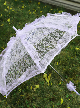仙女拍照摄影写真白色蕾丝花边工艺伞新娘欧式婚纱结婚搭配道具