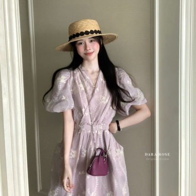 正品 DARA ROSE 夏季重工刺绣法式绣花高端显瘦气质连衣裙 S8961