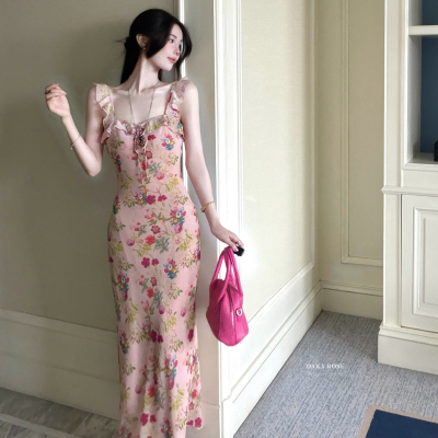 正品 DARA ROSE 夏季荷叶边小飞袖绝美度假风碎花吊带连衣裙S9585