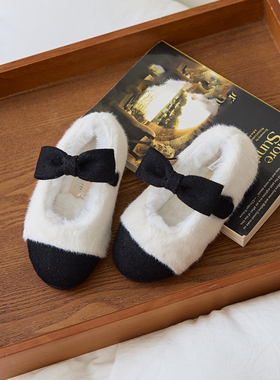 NJ童品韩国bz魔术贴蝴蝶结圆头公主女童保暖加绒毛毛童鞋冬季y891