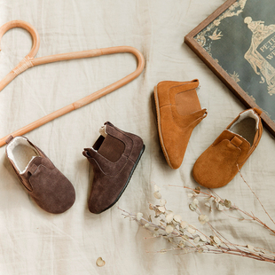 NJ童品韩国bz童鞋 196 牛皮男女儿童宝宝真皮加绒休闲保暖短棉靴冬