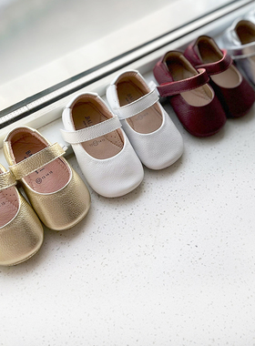 NJ童品韩国bs手工魔术贴纯色牛皮宝宝防滑软底学步童鞋春秋 BB201