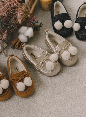 NJ童品 韩国bs童鞋 萌系毛球男女儿童宝宝软底加绒棉鞋冬季 BB337