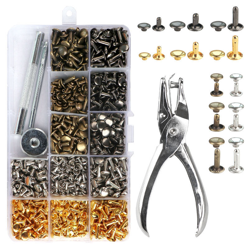盒装金属双面帽钉铆钉子母扣子平面撞钉皮具箱包配件打孔安装工具