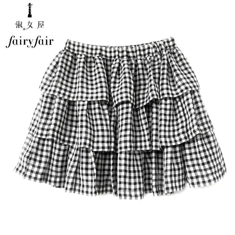 淑女屋夏款黑白格子双层半身裙