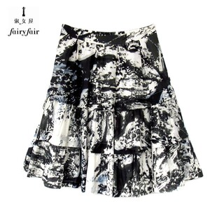 FAIRYFAIR品牌正品 夏上新 轻纱棉蚕丝高档扎染印花中裙仙女半身裙