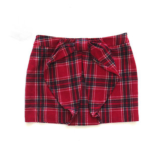 特价秋冬季淑女屋正品英伦格子大蝴蝶结羊毛呢子包臀超短款半身裙