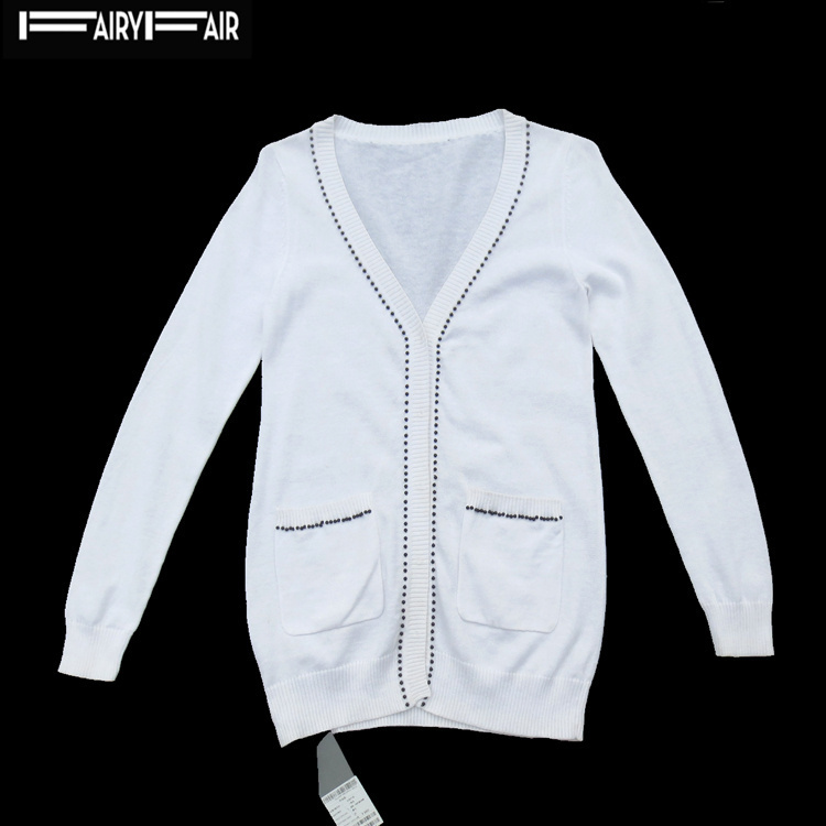 fairyfair春秋款漂白钉珠v领外套