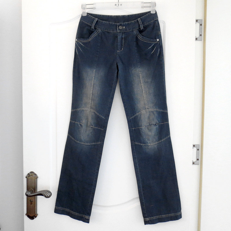 品牌正品自然元素水洗抓纹多口袋纯棉薄款牛仔裤女休闲长裤春秋款