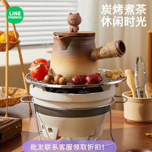 布朗熊茶壶围炉煮茶冬日烤火煮茶炉套装围聚茶壶陶瓷高级感煮茶壶