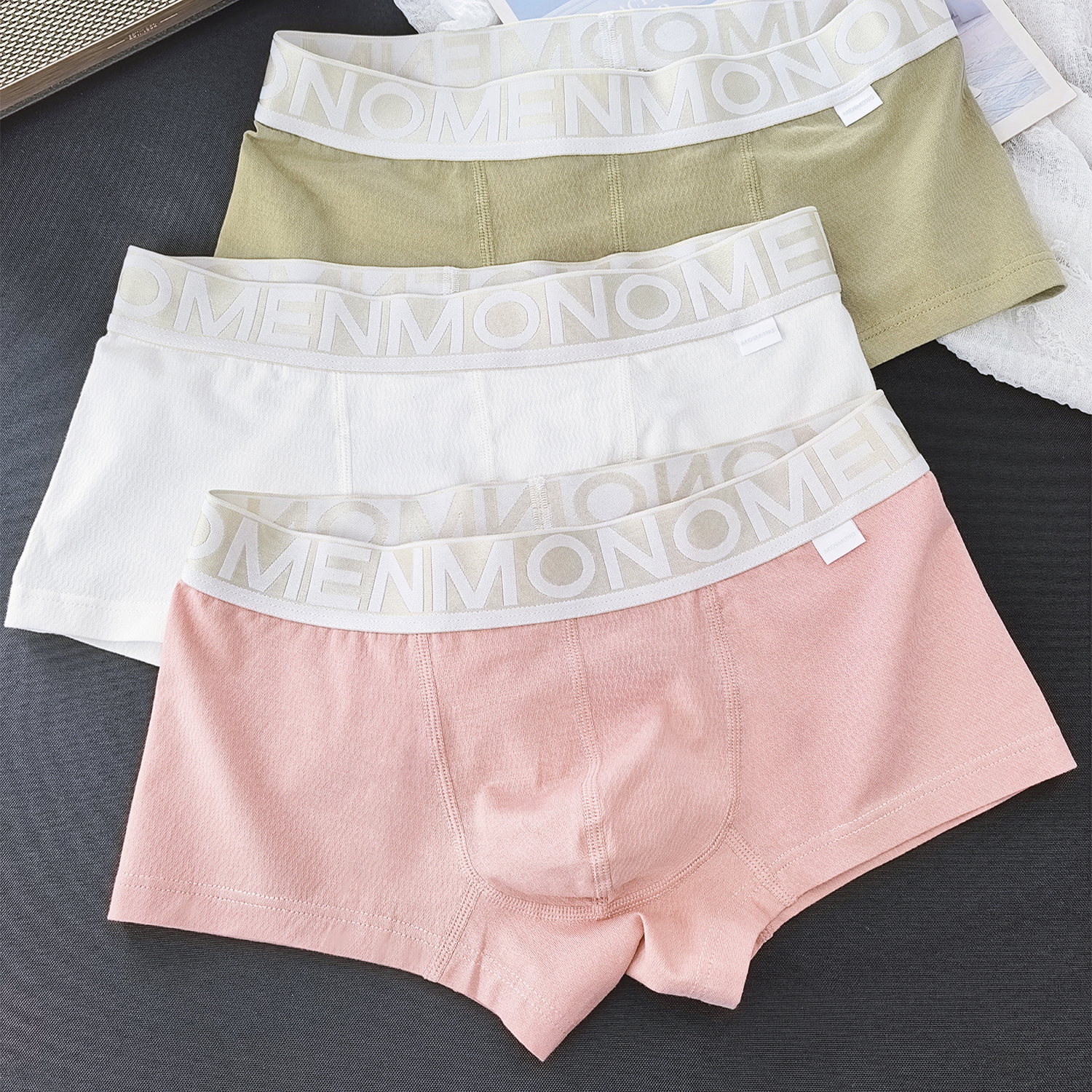 提花质感提臀纯棉男士平角裤中低腰单层囊袋男款内裤