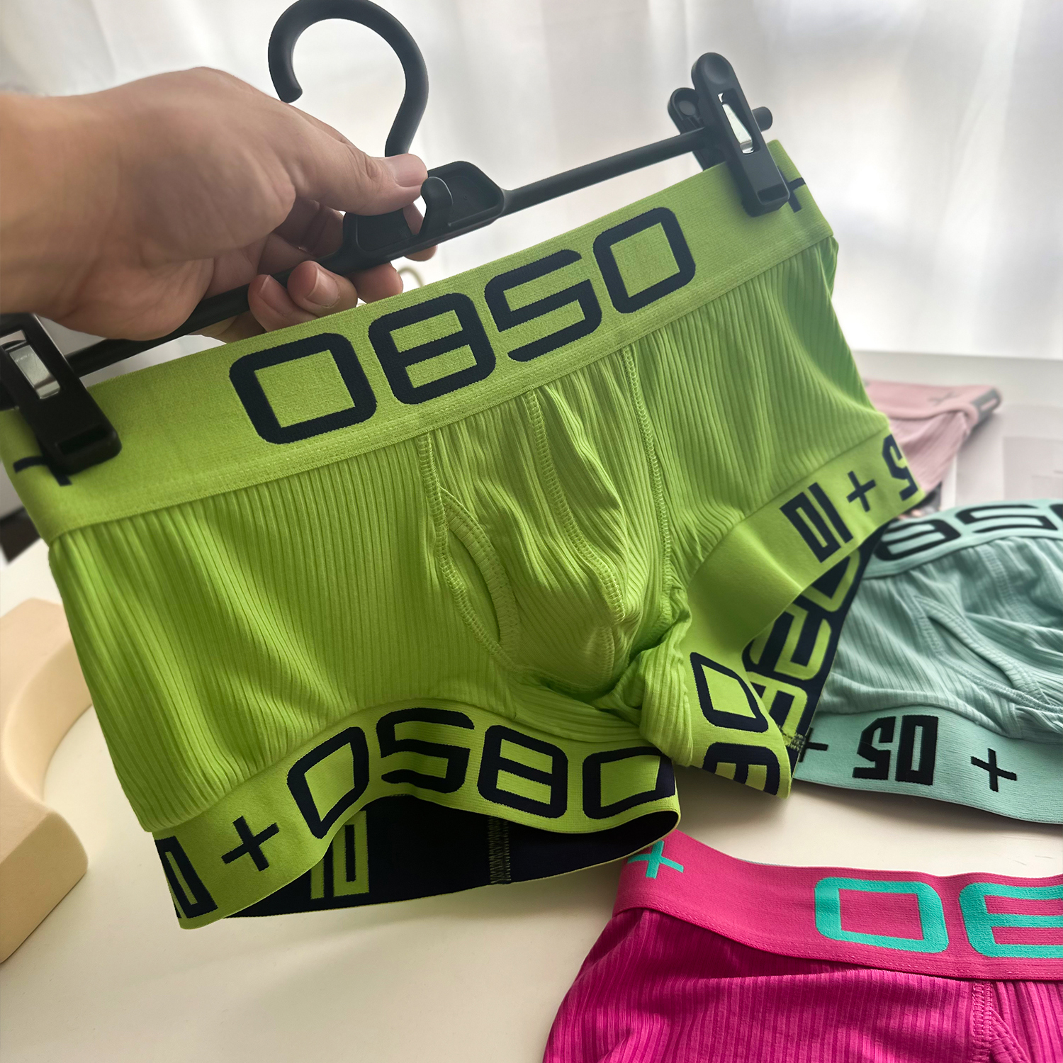 超薄纯棉性感螺纹男士平角内裤