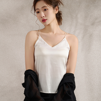 高奢真丝缎面带罩杯一体式吊带背心女光面简约桑蚕丝打底吊带