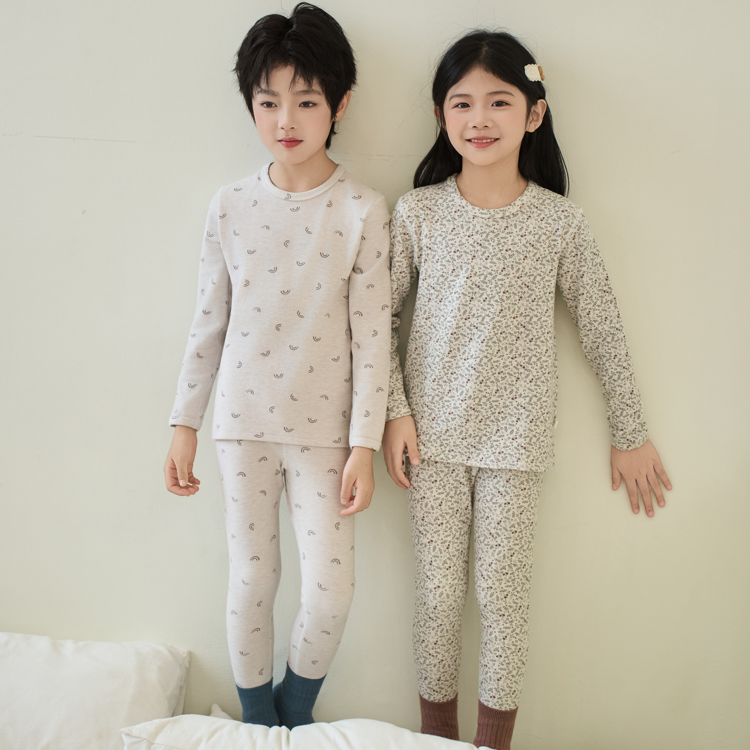 秋冬男女童加厚保暖睡衣套装