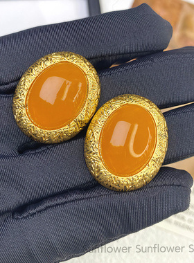 「钟橙甜蜜」复古果冻琉璃耳饰欧美宫廷耳钉银针橙色港风小众耳环