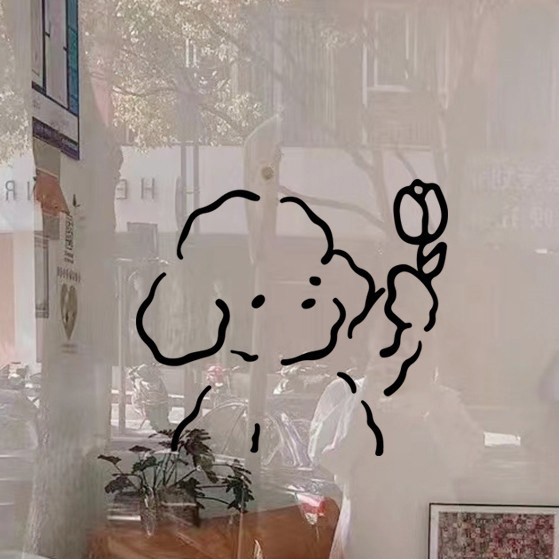 趣味扭头小狗卡通画墙贴纸厨房阳台移门店贴铺玻璃门墙角装饰贴画