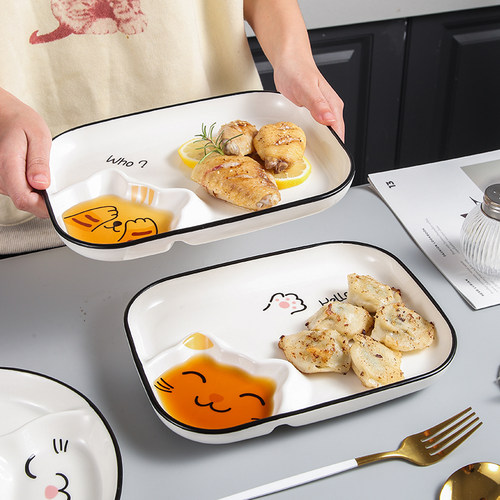 饺子盘长方形卡通带酱料碟