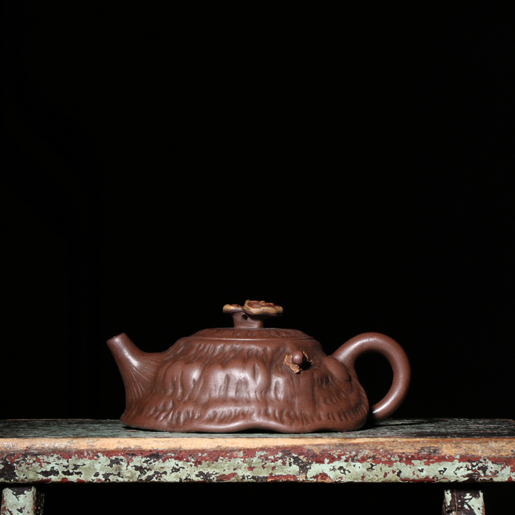 宜兴紫砂老茶壶台湾回流一厂原矿老紫泥蒋蓉款灵芝供春壶纯手工壶