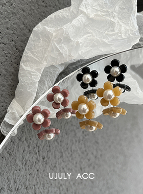 韩国甜美气质可爱珍珠花朵耳钉女