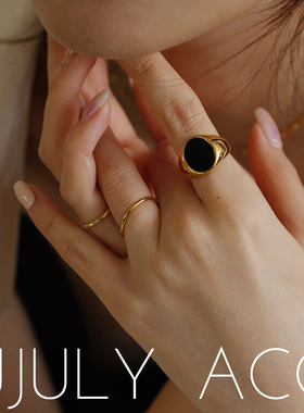 轻奢ins法式复古黑色日韩风戒指