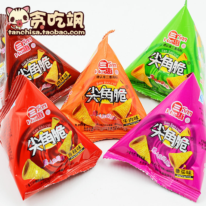 贪吃飒零食 三惠尖角脆膨化小吃混合口味薯角尖角脆20包量装
